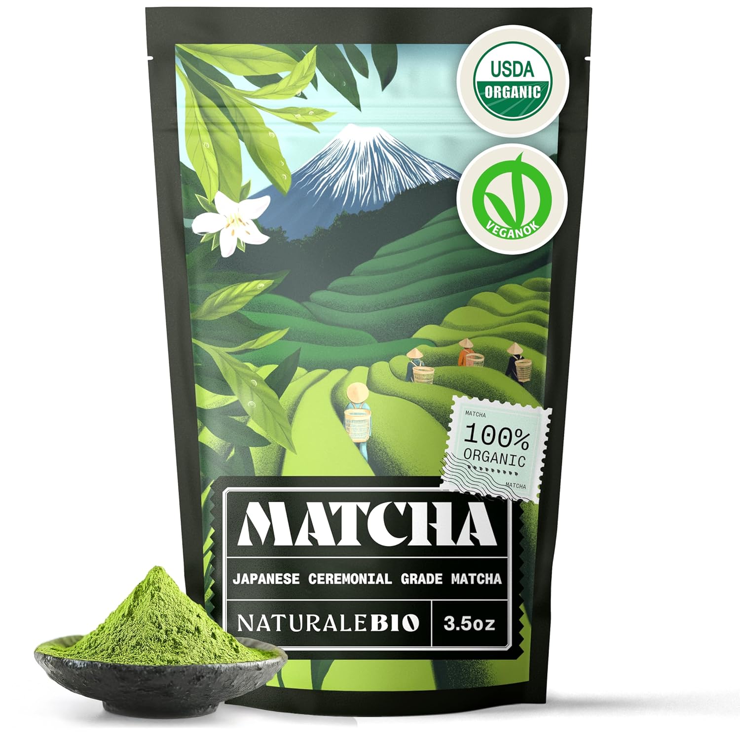 NaturaleBio Matcha Green Tea Powder. Ceremonial Grade Organic, 3.5 oz. From Uji, Kyoto for Traditional Japanese Tea Ceremony. Matcha Powder Free of Added Sugars and Preservatives.