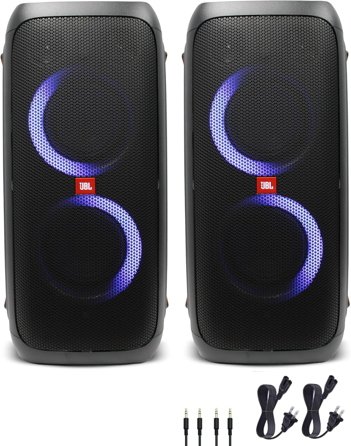 JBL PartyBox 310 Portable Bluetooth Speaker with Lights (JBLPARTYBOX310AM) + 2 x AUX Cable + MicroFiber Cloth (2-Pack)