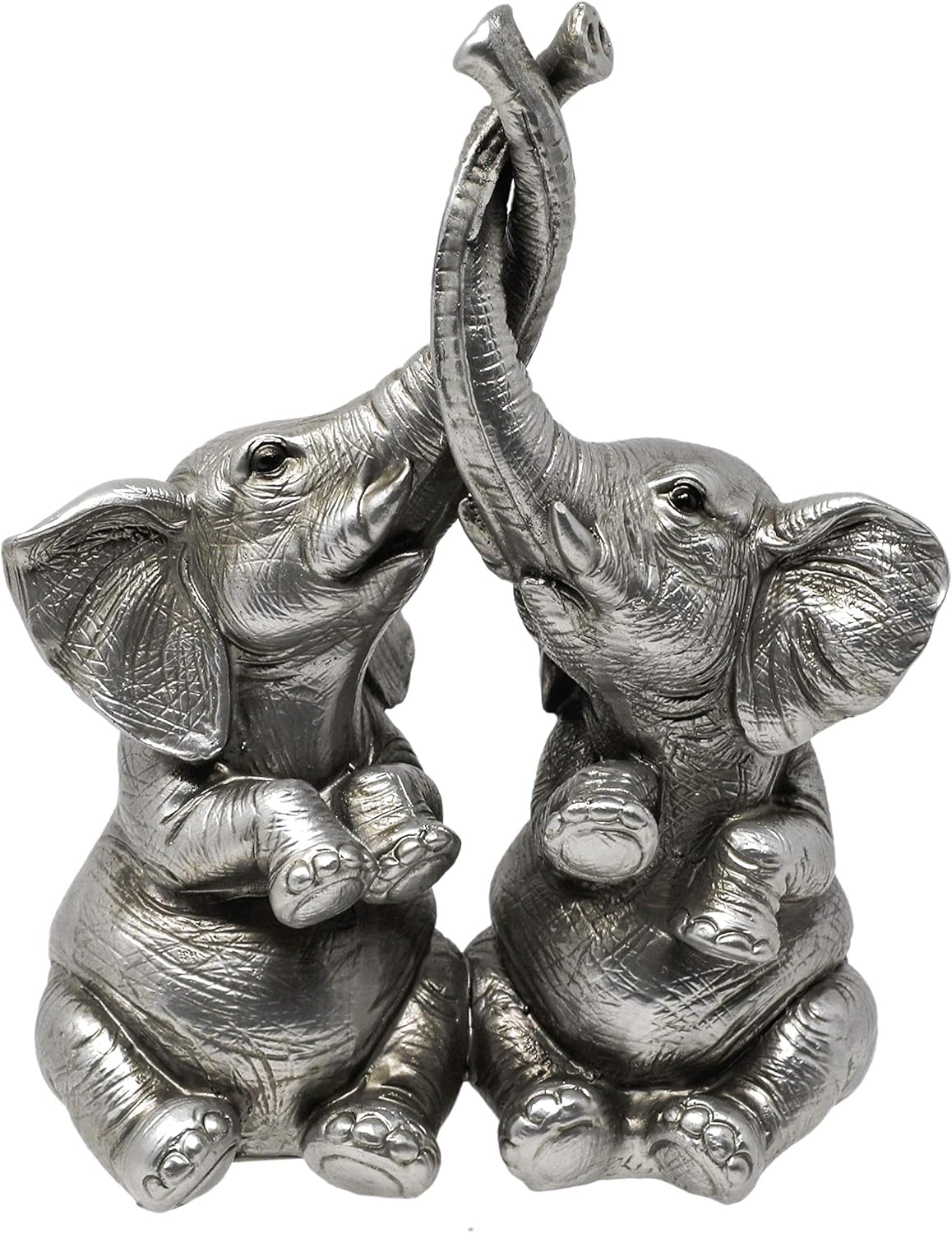 Thorne Antiques & Collectables Mr & Mrs Elephants - Loving Elephant Statue With Entwined Trunks (Silver)