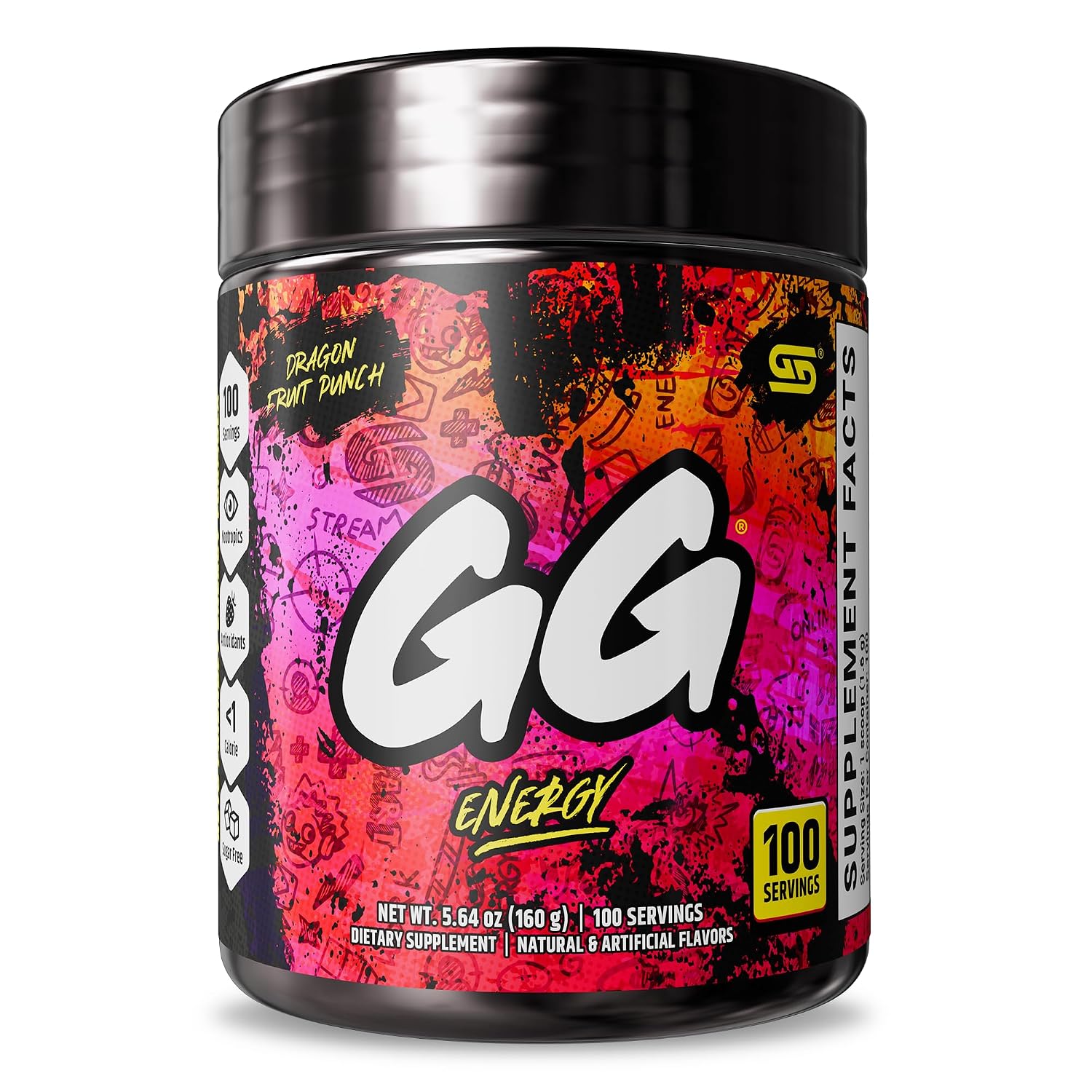 Gamer Supps GG® Energy - Dragonfruit Punch (100 Servings) - Keto Friendly Gaming Energy and Nootropic Blend, Sugar Free + Organic Caffeine + Vitamins, Powder Drink