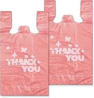 PINK Thank you bags, 100PCS T shirt bags, To Go Bags,Grocery bags, Reusable and Disposable,Perfect for Small Business,Take Out,Retails,11 inchx6 inchx21 inch(100),Large