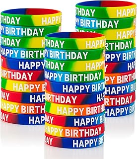 Happy Birthday Rubber Bracelets Colored Silicone Stretch Wristbands for Birthday Party Supplies Favors 30 Pack rubber bracelets for kids&teens Party Favor Sets