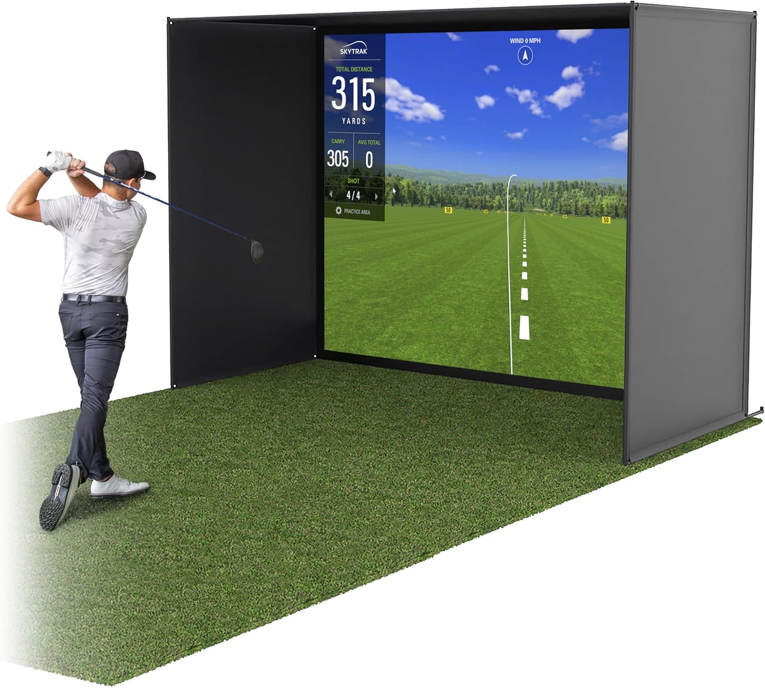 GoSports Golf Simulator Enclosure Nets - Choose 10 x 8 ft, 12 x 9 ft, or 14 x 8 ft - Complete Set with Frame and HD Impact Screen Kit