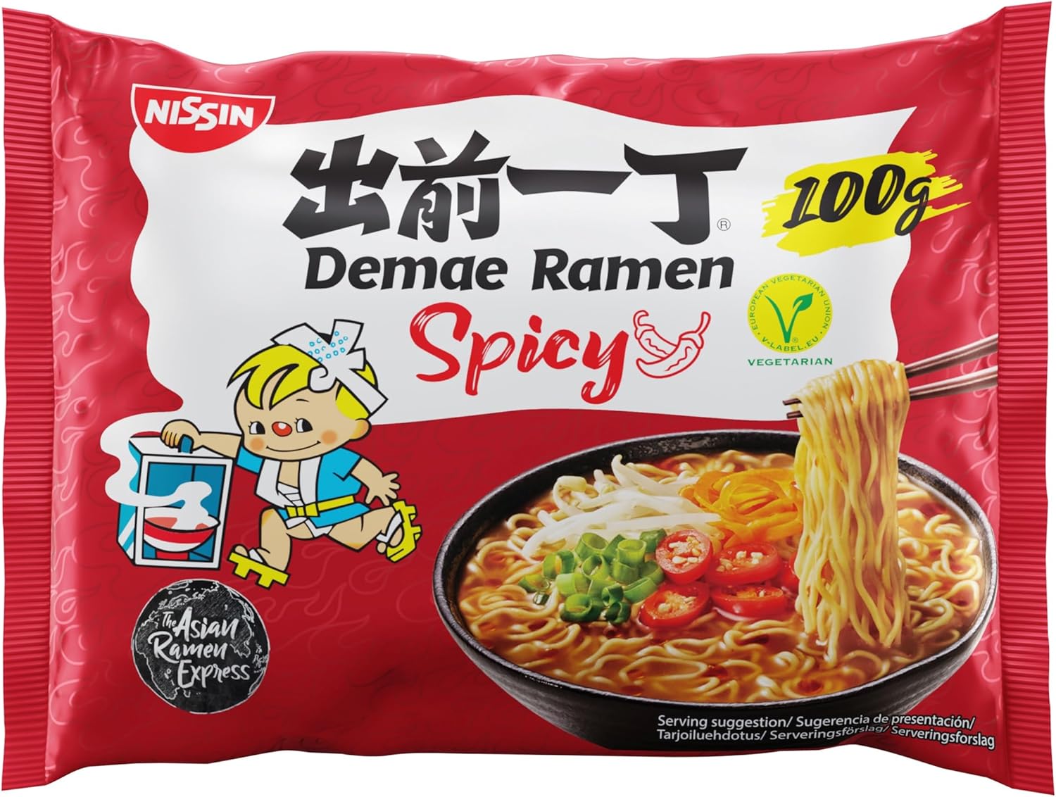 NISSIN Ramen Spicy Flavoured Instant Noodles, 100g (Pack of 10)