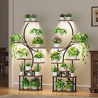 Plant Stand Indoor with Grow Lights, Indoor Plant Shelf 2 Pack, 62" Tall Plant Stand for Indoor Plants, 8 Tiered Corner Plant Shelves Flower Holder, S-Shaped Plant Rack for Living Room, Black