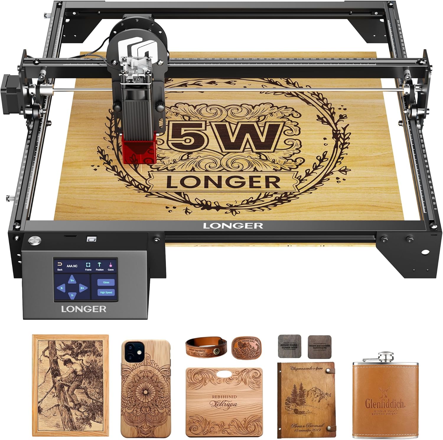 Longer RAY5 Laser Engraver, DIY Laser Engraver 5W Output Power, 3.5” Color Touch Screen, App Offline Control, Engraver Tool for Metal/Glass/Wood Engraving Area 15.75"x15.75"