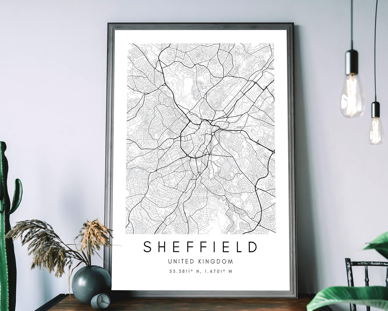State Media Vision Minimalist City Map Poster, City Coordinates Posters, Living Room Bedroom Decor (UK Cities) (Sheffield, A3 (42cm x 29.7cm))