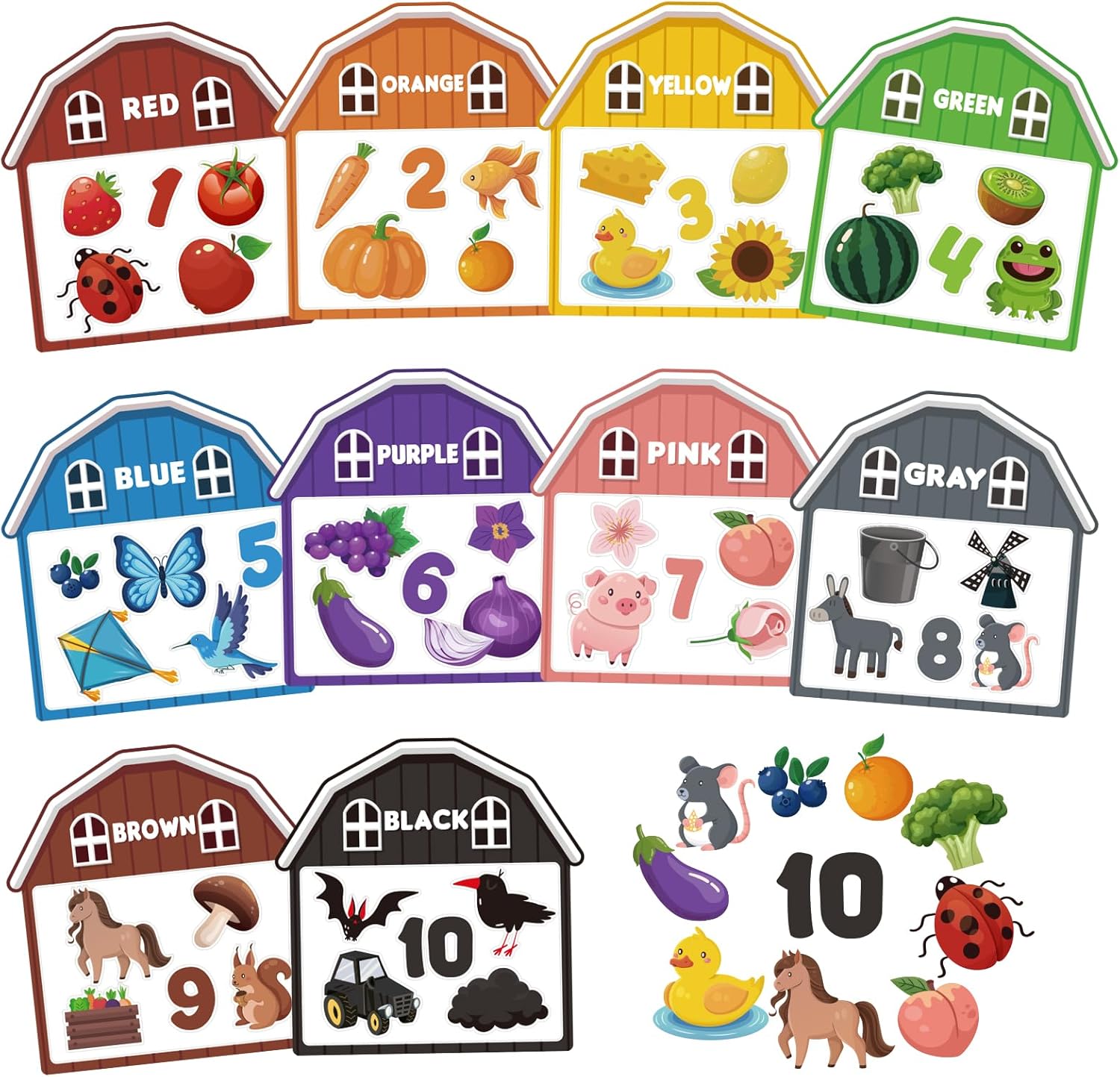 10Pcs Magnetic Color Sorting Toys 60 Toddler Magnets for Refrigerator, Cute Farm Animal Fridge Magnets for Early Education Toddler Color Sorting Learning Activities