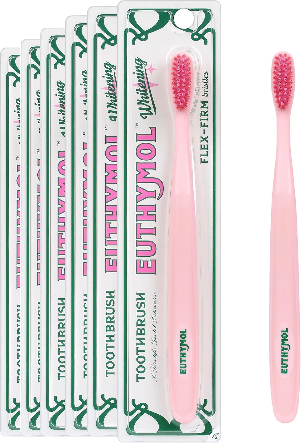 Euthymol Whitening Toothbrush (Pink, 6 Count) - Premium Soft Dual-Tension Bristles. Advanced Plaque Removal, Stain Reduction.