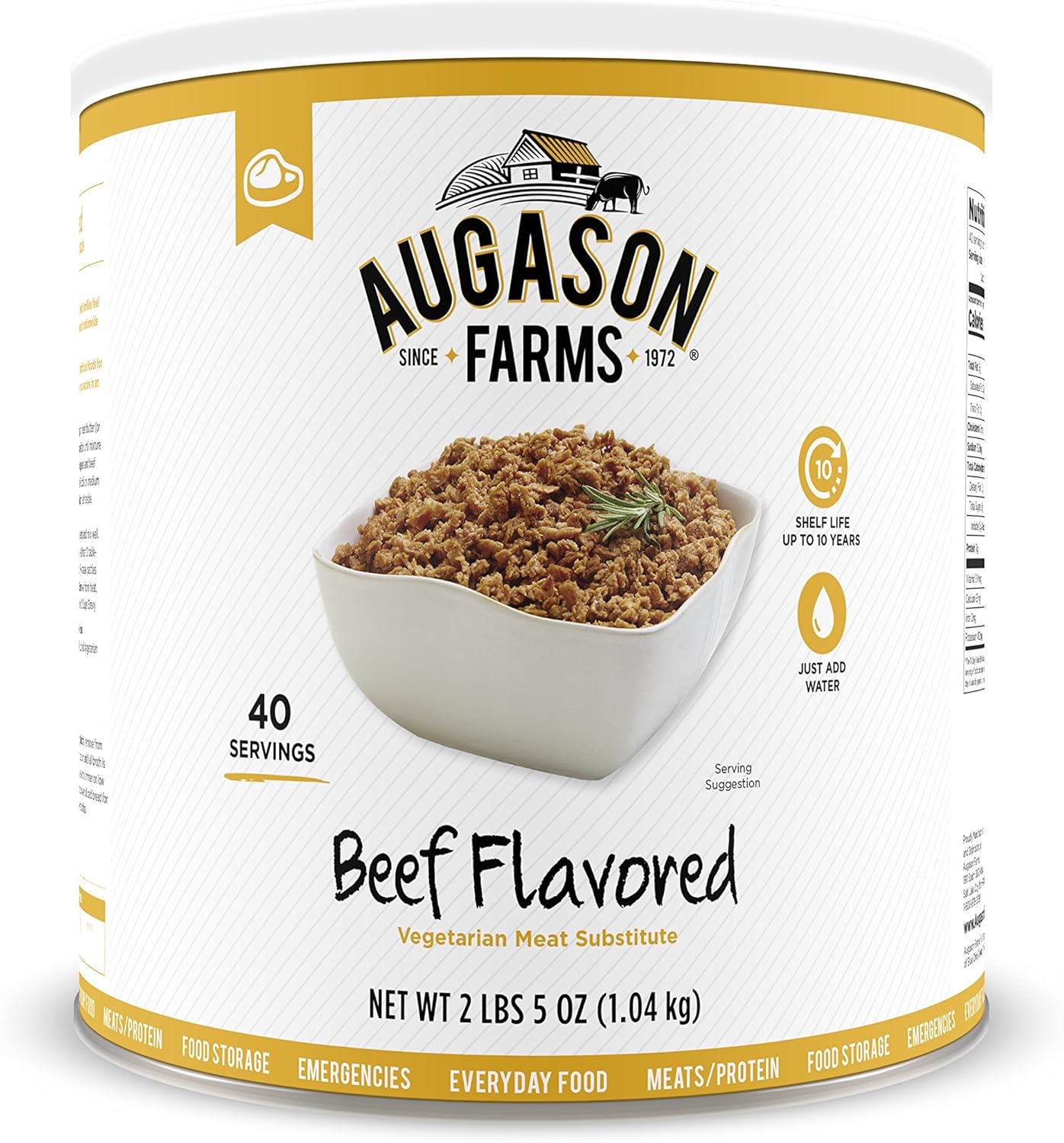 Augason Farms Beef Flavored Vegetarian Meat Substitute 2 Lbs 5 OZ No. 10 Can