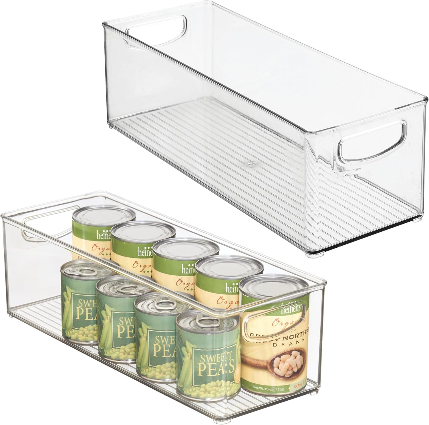 InterDesign iDesign Plastic Stackable Pantry Bin - Storage Bin with Handles for Cabinets or Fridge - Set of 2 - Clear