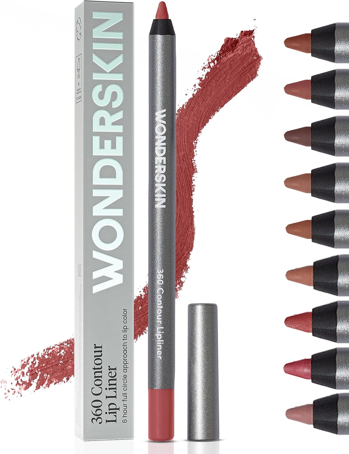 Wonderskin Lip Liner Pencil - 360 Contour Lipliner, Long Lasting, Sharpenable, Waterproof and Transfer-Proof Nude Lip Liner Pencil (Ruby)