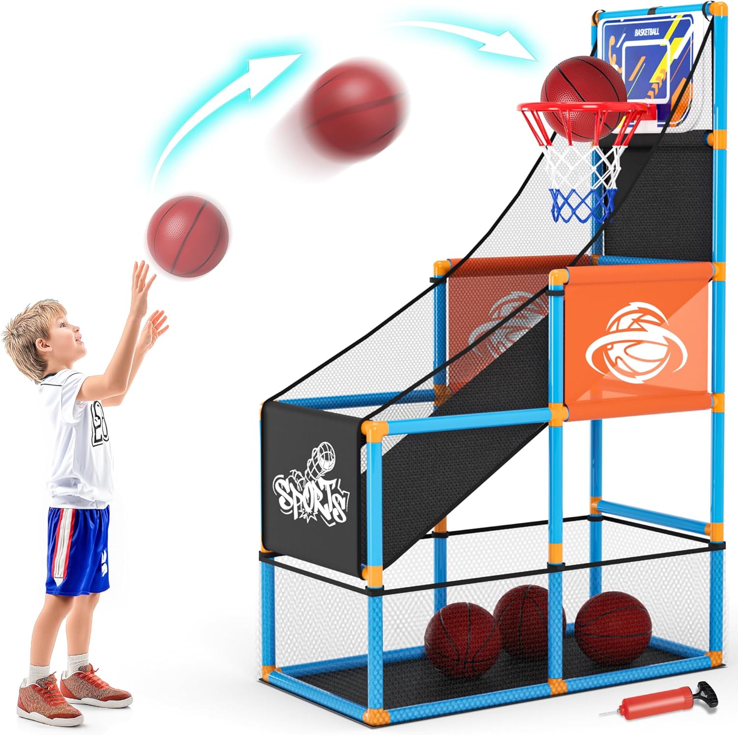 Arcade Basketball Game Set Boy Toys: Indoor Basketball Hoop with 4 Balls Outdoor Sports Toy for Kids 3-12 Years Old Adjustable Height with Air Pump Ideal Easter Birthday Gifts for Boys Girls Teens