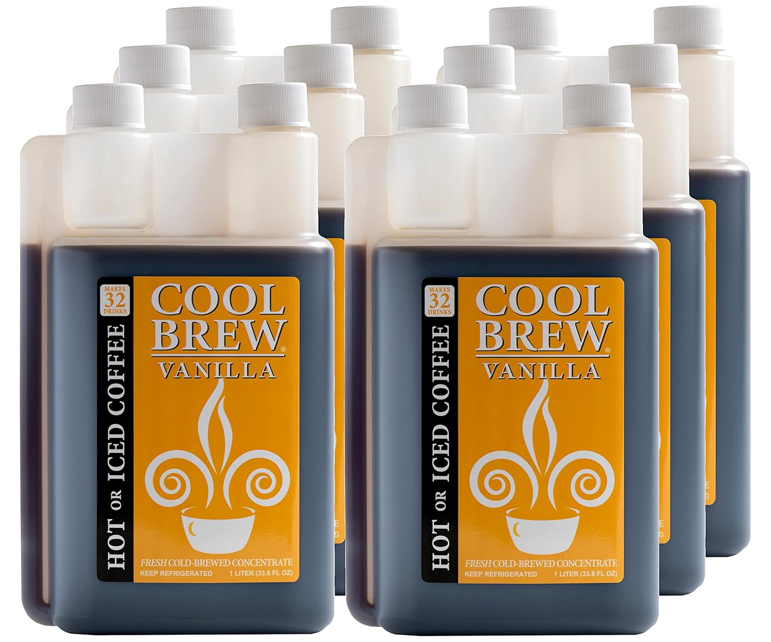 CoolBrew Vanilla 6 Pack - 32 DRINKS PER BOTTLE - Fresh Cold Brew Liquid Concentrate - For Iced or Hot Coffee, Unsweetened, No Preservatives