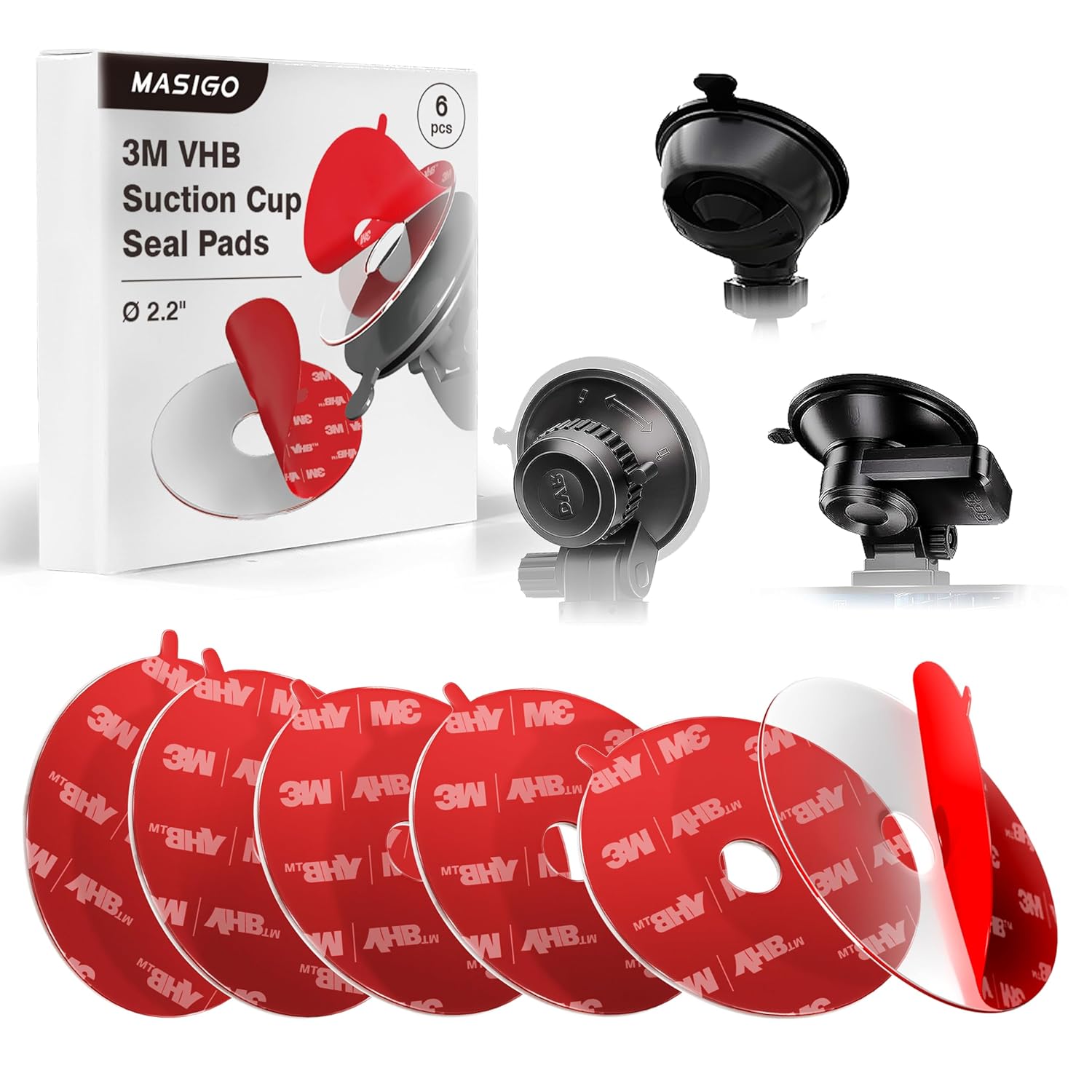 3M VHB Clear Double Sided Acrylic Foam Mounting Tape - 56mm Round Heavy Duty Adhesives Pad, Secure Dash Cam Suction Cup Mount with Center Hole Design - Pack of 6