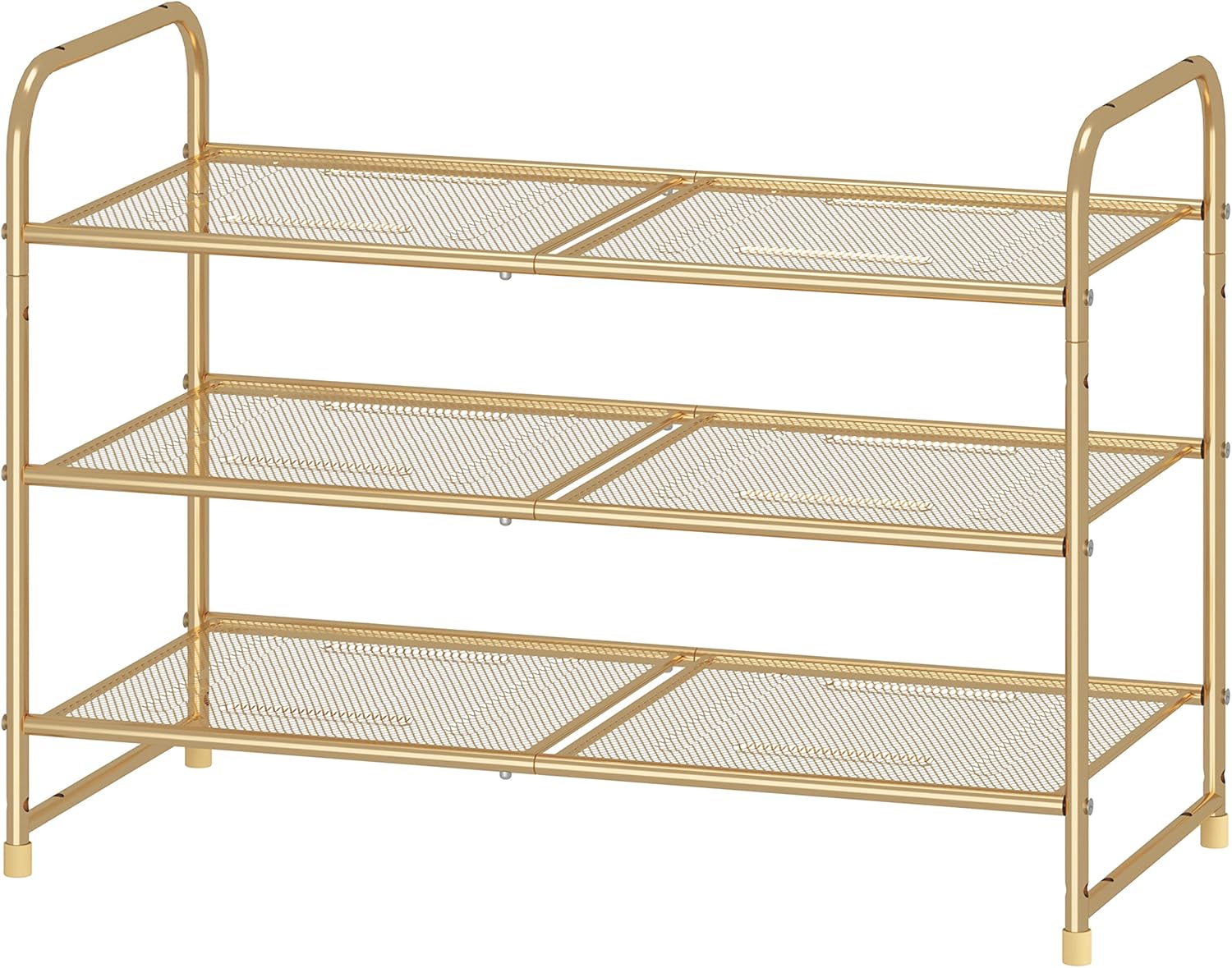 Simple Trending 3-Tier Stackable Shoe Rack, Expandable & Adjustable Shoe Shelf Storage Organizer, Metal Mesh, Gold