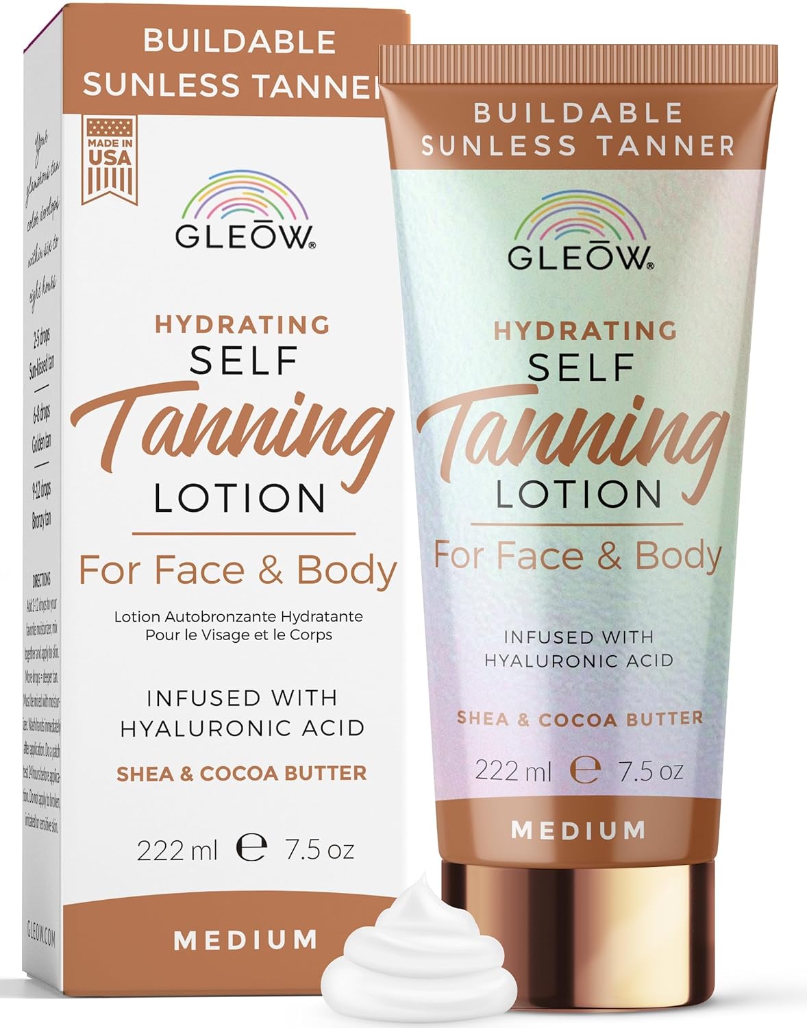 Self Tanner Medium New 2024 Self Tanning Lotion for Face & Body, Non Toxic Sunless Tanner, Gradual Tanning Lotion, Face Tanner with Hyaluronic Acid 7.5 oz