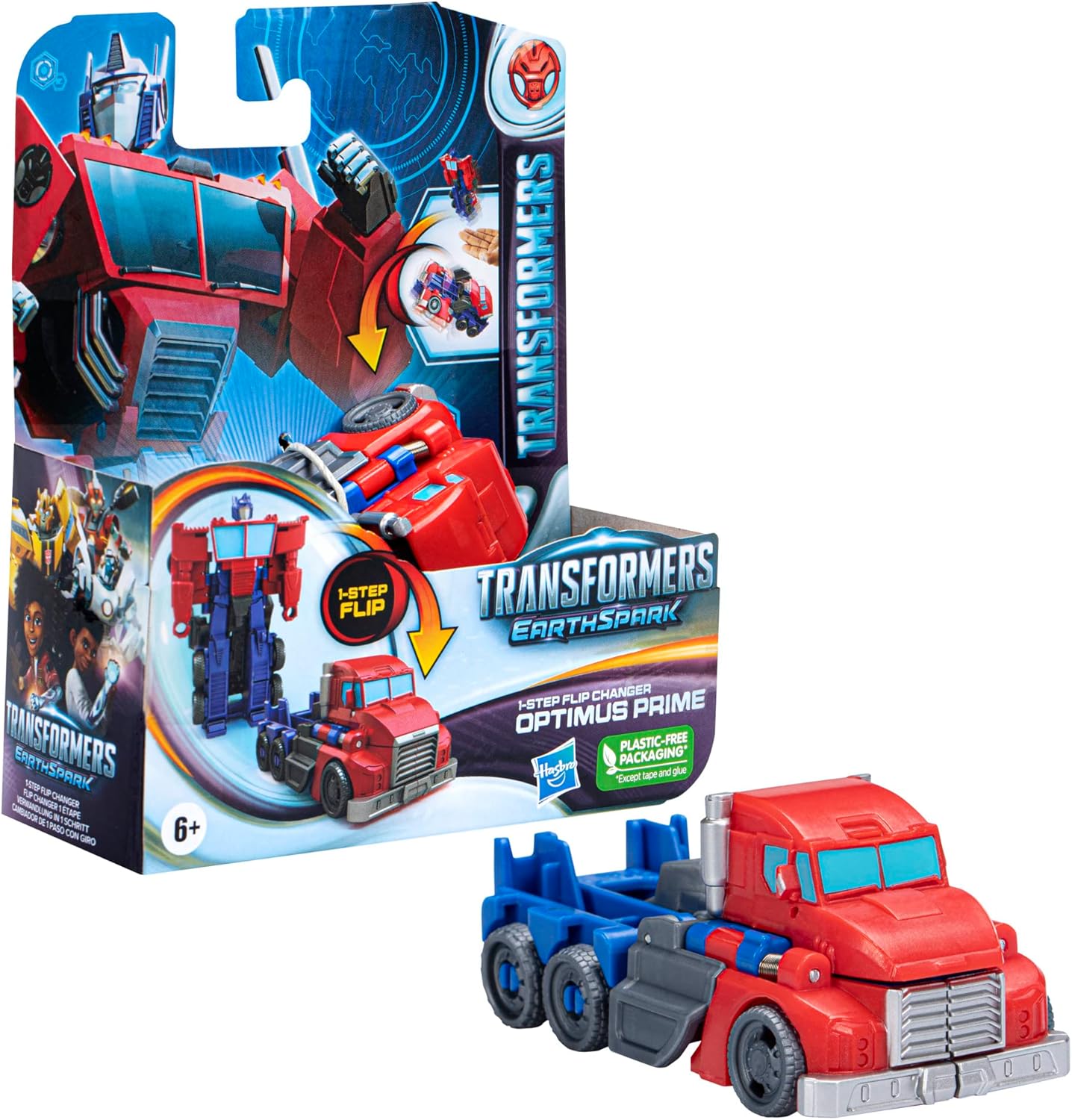 Transformers Toys EarthSpark 1-Step Flip Changer Optimus Prime 10-cm Action Figure, Robot Toys for Ages 6 and Up