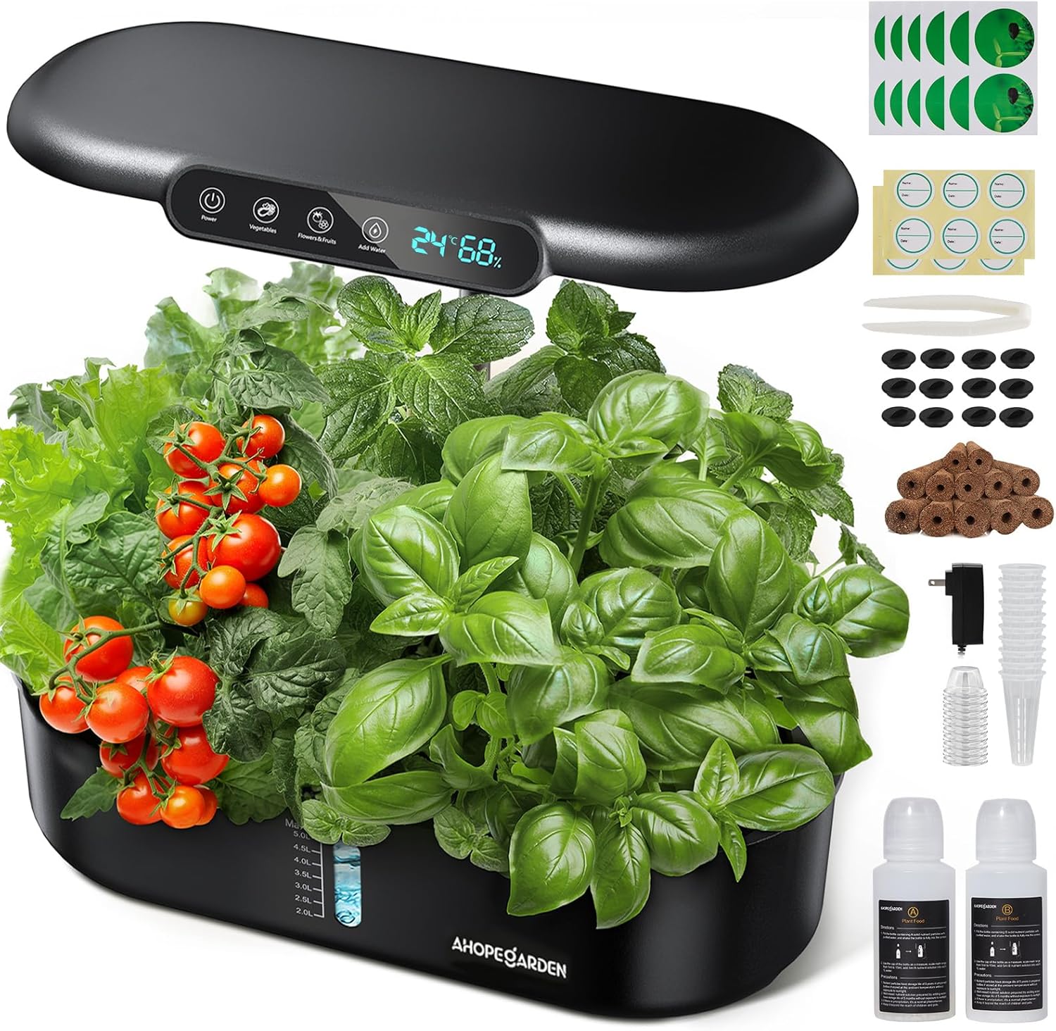 Ahopegarden Hydroponics Growing System kit: 12 Pod Indoor Herb Garden with Smart Environmental Detection，LED Grow Light，LCD Display，Hydroponic Planter for Vegetables，Herb，Lettuce，Home Gardening