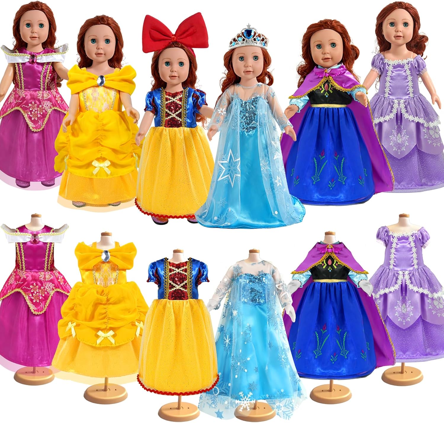 18 inch Doll Clothes Accessories - 6Pcs Different Princess Costume Dress
