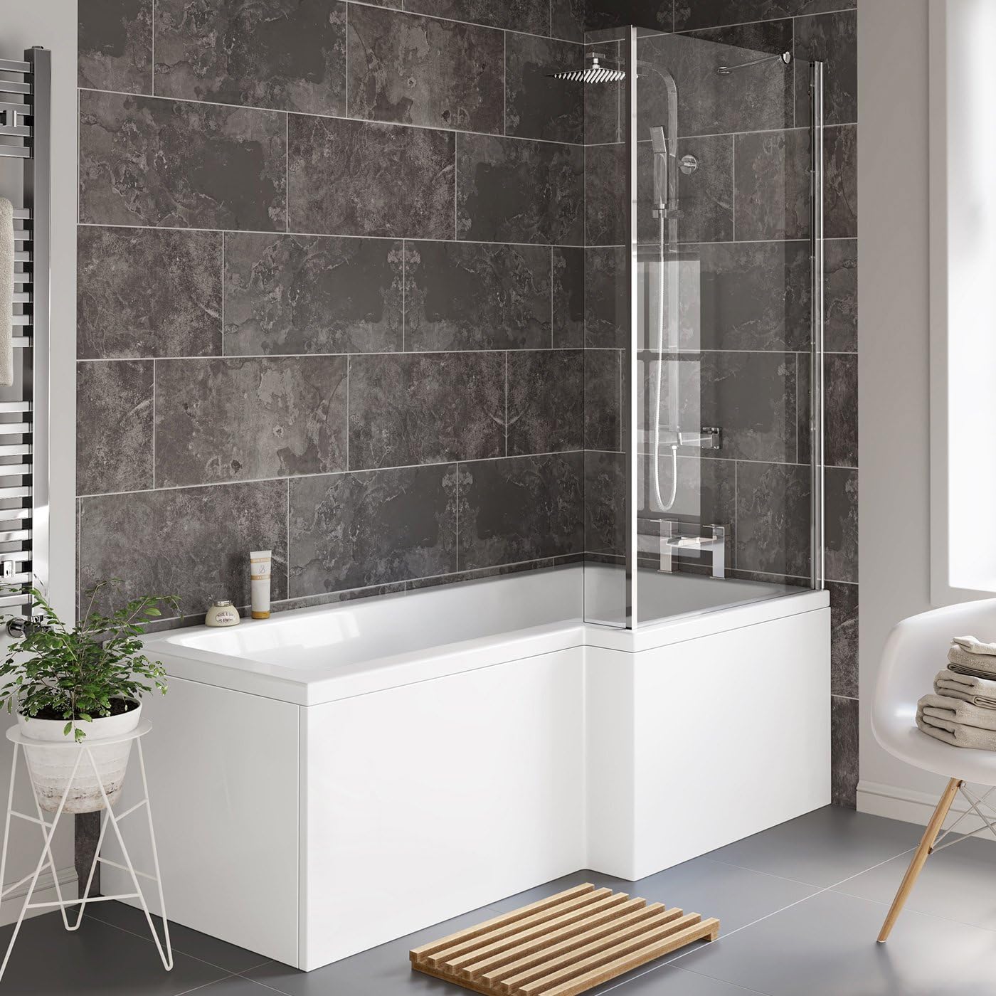 1700mm Right Hand L-Shaped Bath with Screen and Panel