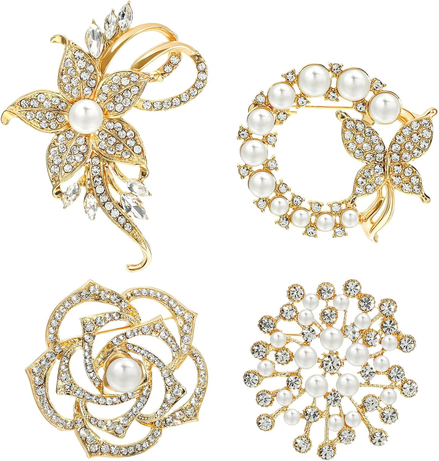 4pcs Brooches and Pins for Women, Flower Brooch, Crystal Pearl Brooch, for Women Fashion Accessories