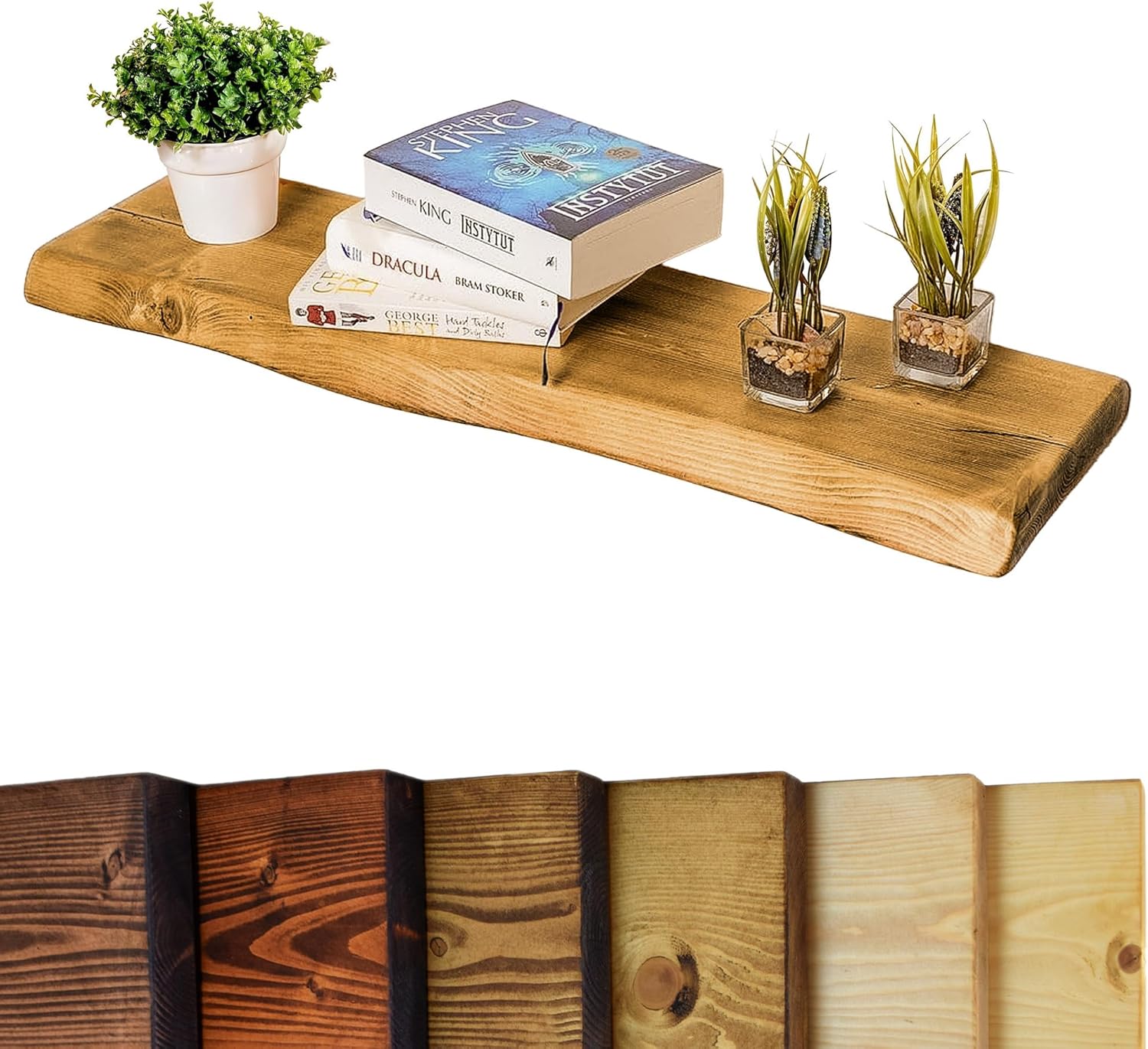 Live Edge Rustic Floating Shelf 12x1.5 inches, 90cm long - Dark Oak Finish Reclaimed Wood Floating Shelves for Wall Decor, Rustic Wooden Shelves for Bedroom, Living Room, Kitchen, or Bathroom
