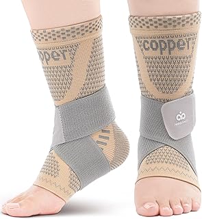 INDEEMAX Ankle Brace for Sprained Ankle Compression Sleeve, 2 Pack Copper Infused Ankle Support Brace for Women & Men, Plantar Fasciitis Relief Achilles Tendonitis, Sports Running, Skin Silver, L