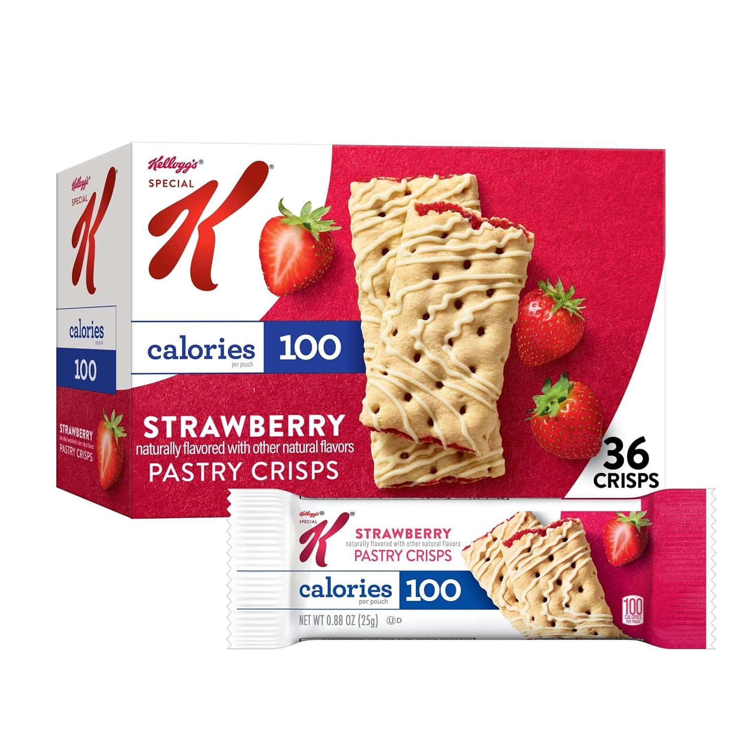 Kellogg's Special K Pastry Crisps, 100 Calories, Breakfast Bars, Value Size, Strawberry, 15.84oz Box (36 Crisps)