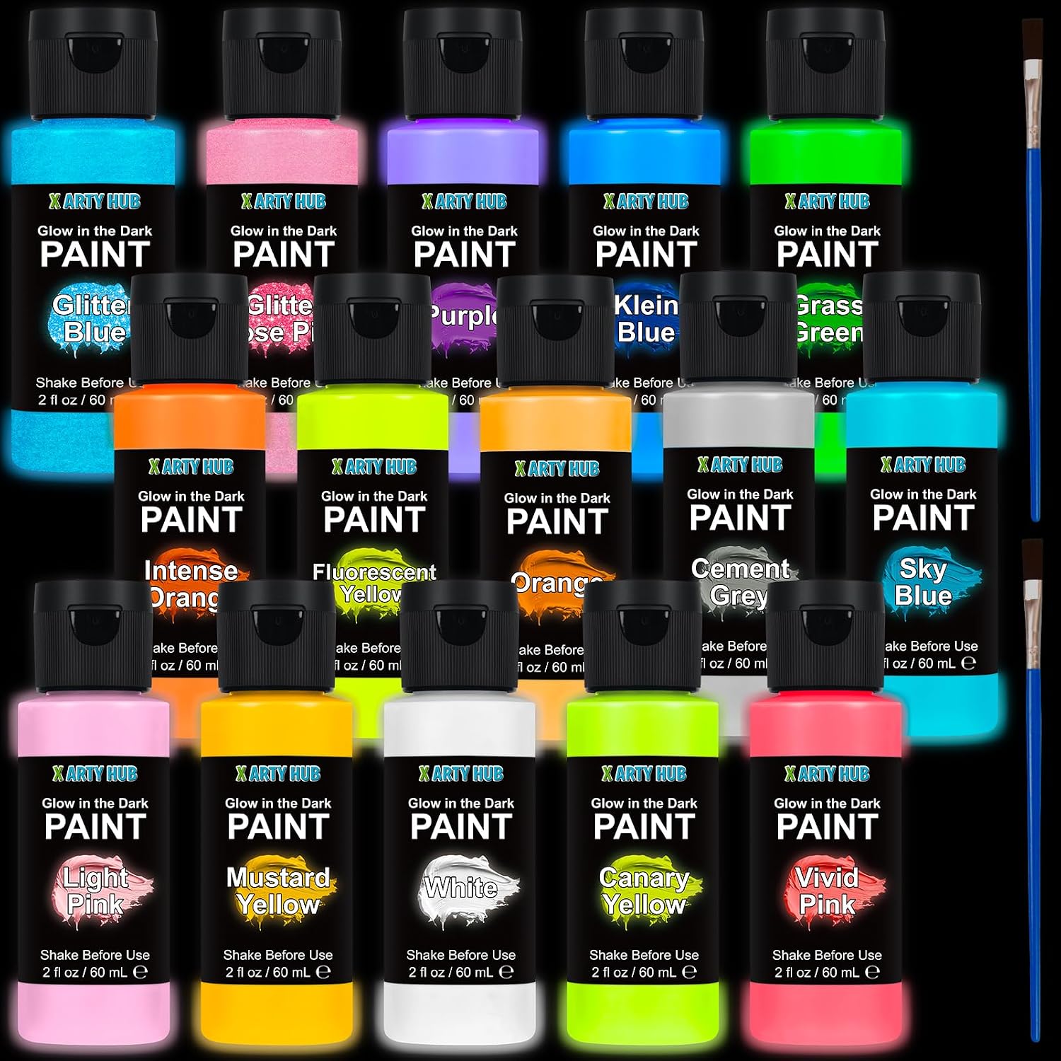 Glow in the Dark Paint Set, 15 Colors 2 fl oz Glow Paint Outdoor