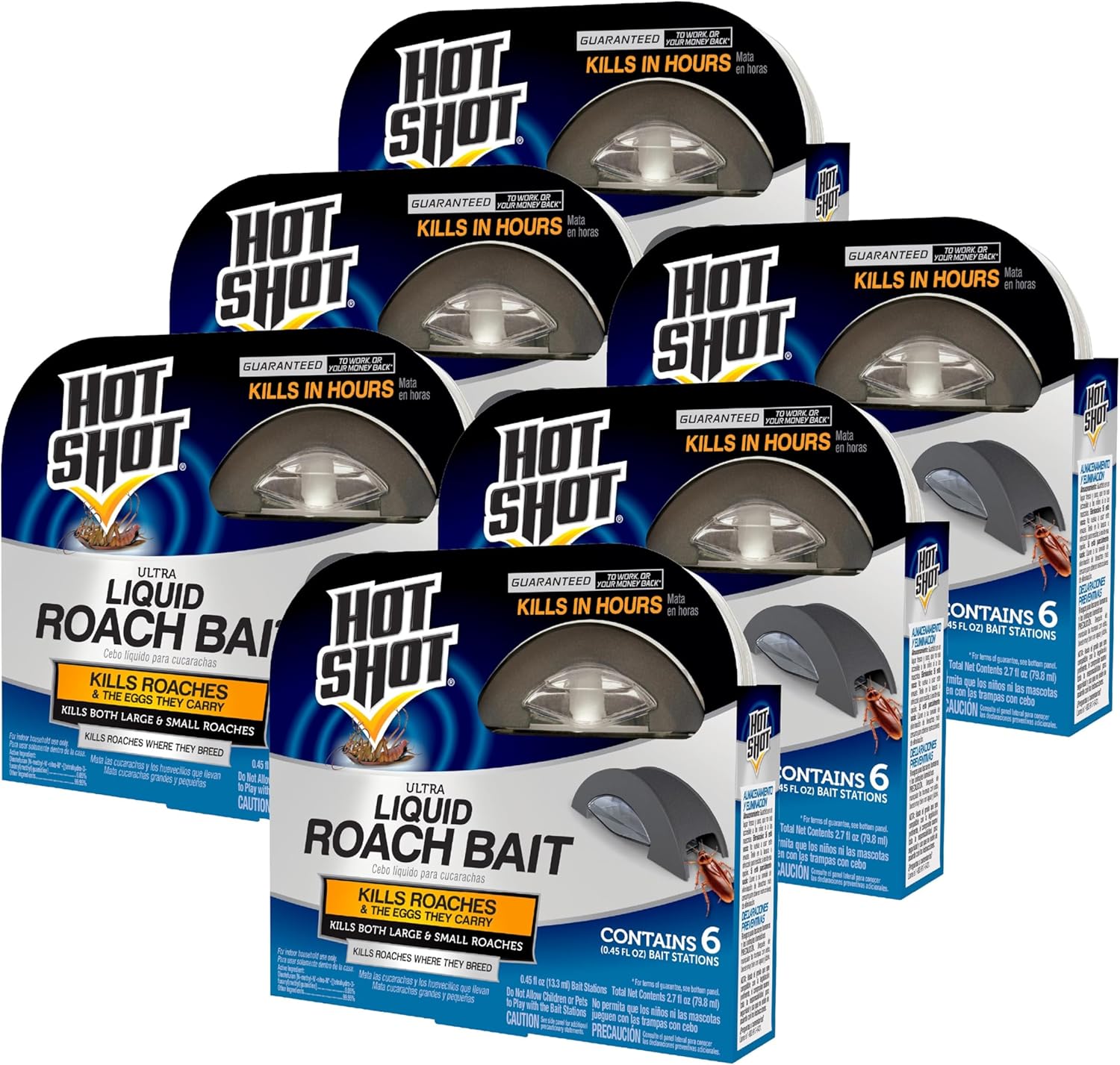 Hot Shot Ultra Liquid Roach Bait 6 Count, Kills In Hours, 6 Pack