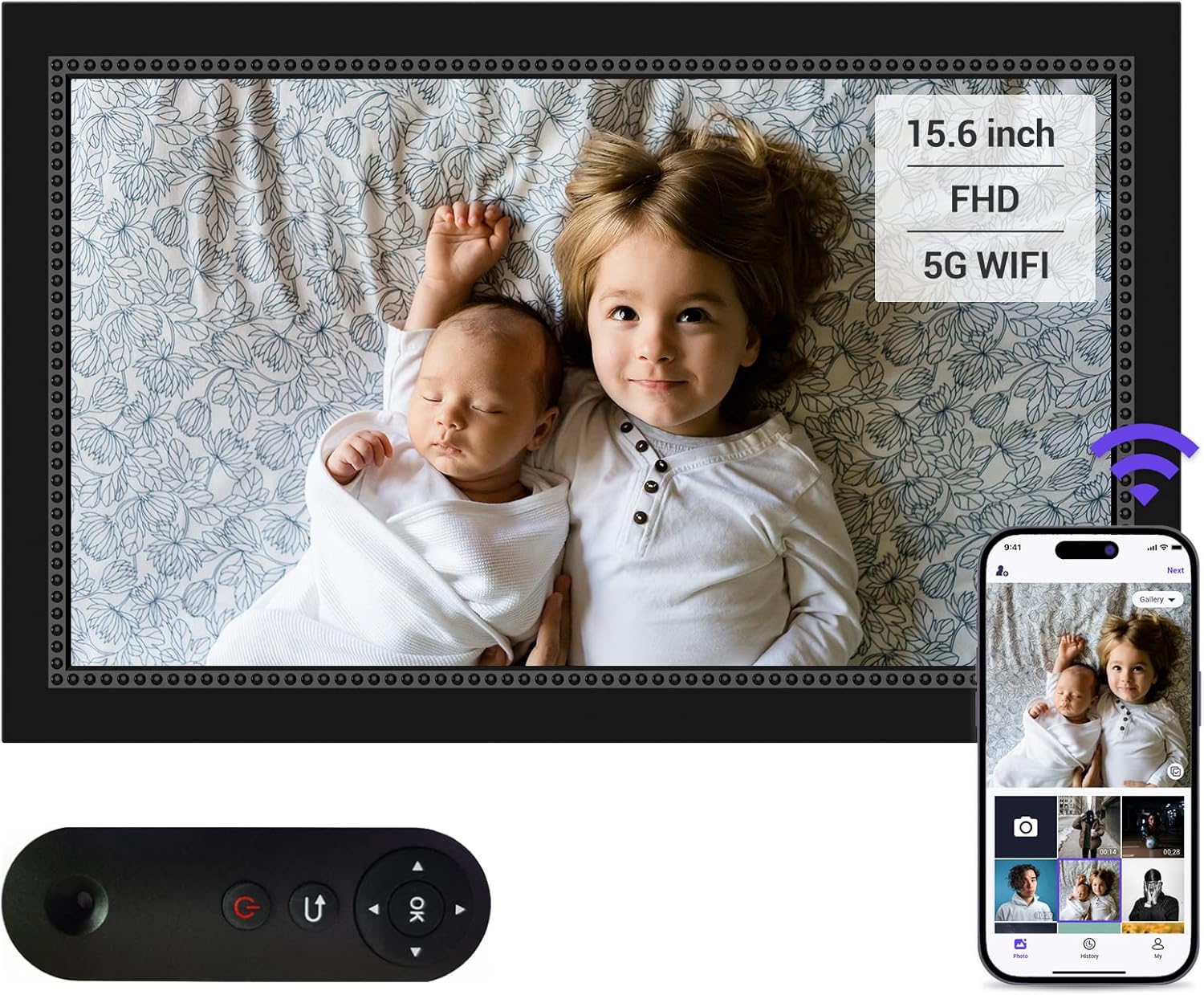 Digital Photo Frame WiFi 15.6 Inch Smart Digital Picture Frame with 1920x1080 IPS Touch Screen, Auto-Rotate and Slideshow, Easy Setup to Share Moments Via APP from Anywhere Anytime (15.6)