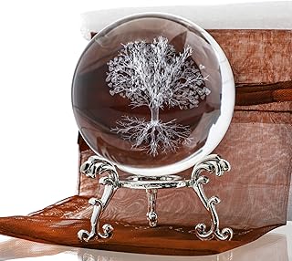 H&D HYALINE & DORA 60mm Tree of Life Crystal Ball with Stand Decorative Paperweight 3D Laser Engraved Glass Plant Life Tree Sphere Novelty Home Decor