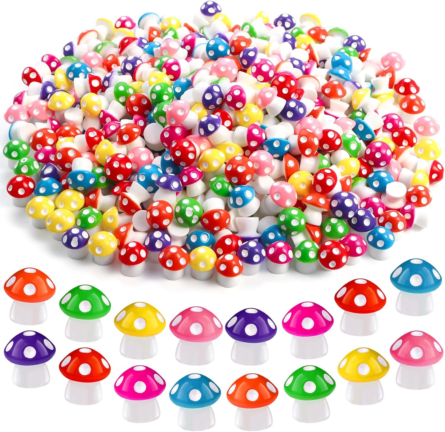 100pcs Mini Resin Mushroom 8 Colors Small Mushrooms Figures Tiny Resin Mushrooms Plastic Little Miniature Mushrooms Bulk for Dollhouse Decor Micro Fairy Garden Landscape Aquarium Tiny Toys