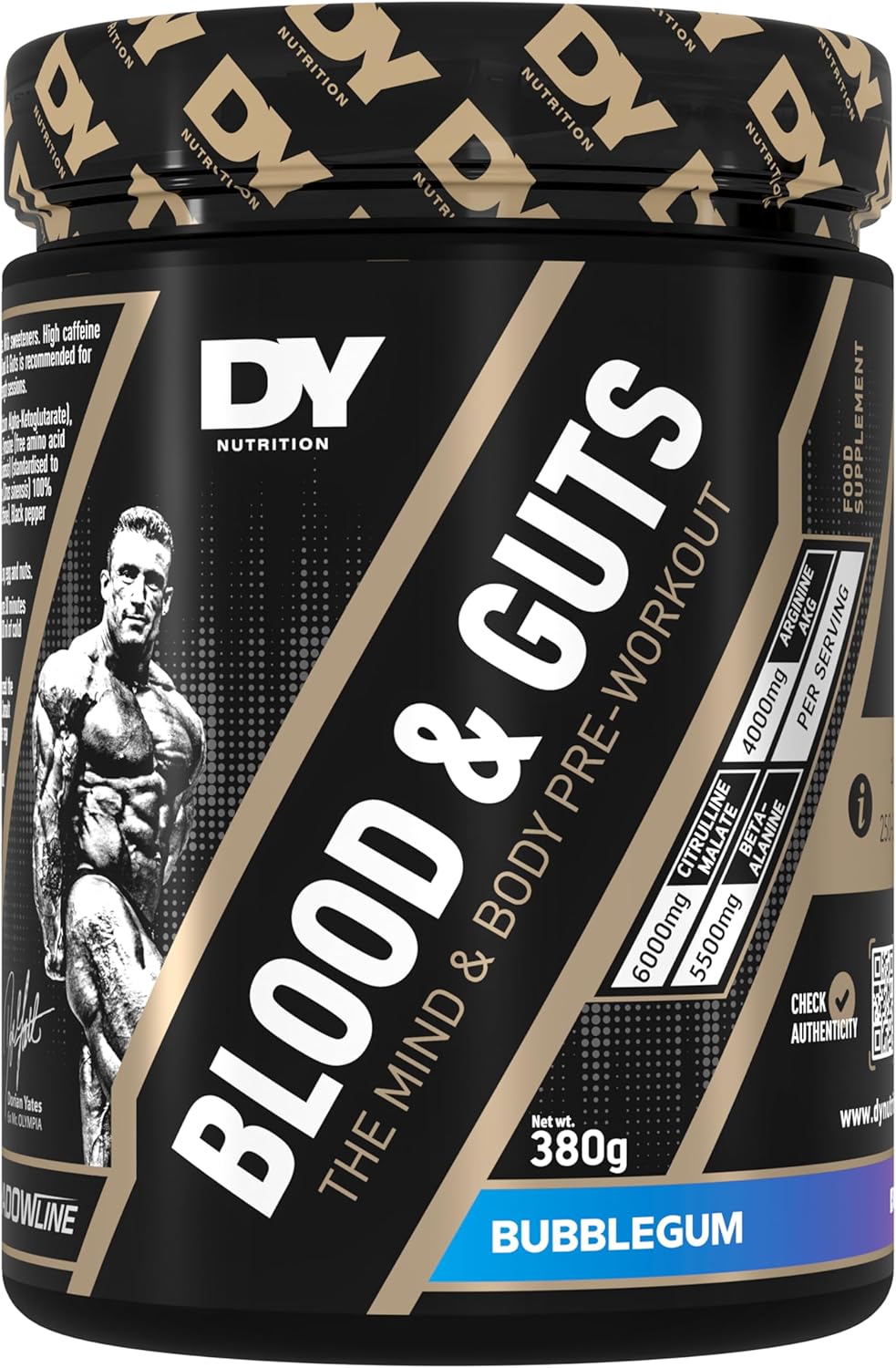 DY Nutrition - Blood and Guts Pre Workout Powder, 380g (Bubblegum) - High Strength Preworkout with 350mg Caffeine, Citrulline Malate, Beta Alanine, Arginine AKG, L-Tyrosine, Vitamin B3 for Men & Women