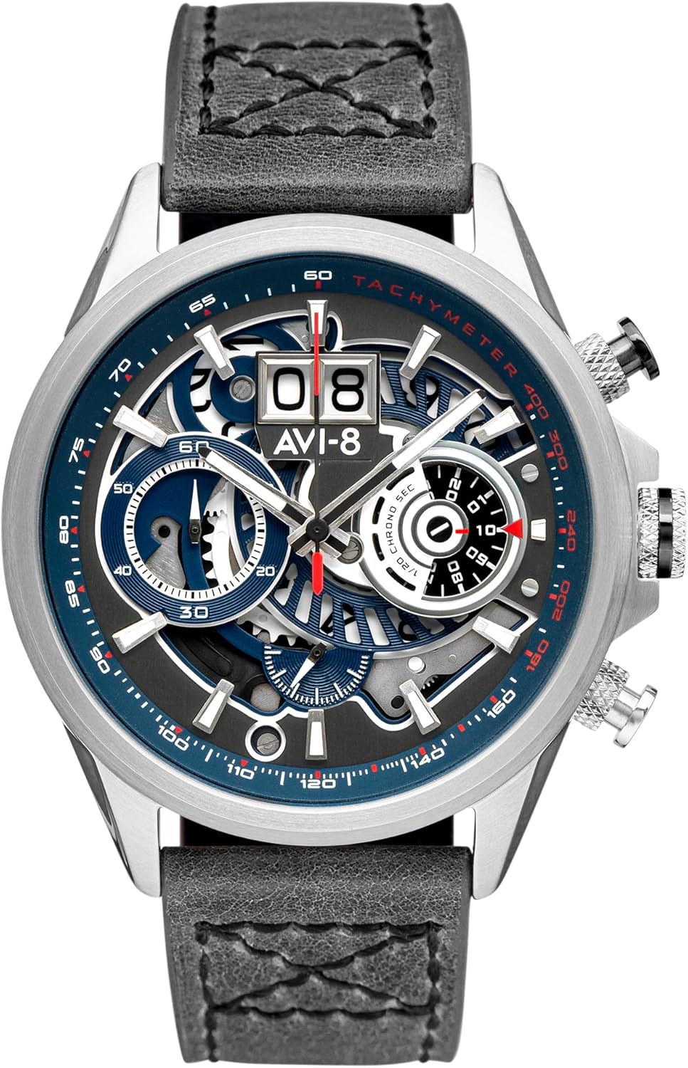 AVI-8 Mens 45mm Hawker Harrier Matador Chronograph Japanese Quartz Pilot Watch with Genuine Leather Strap AV-4065