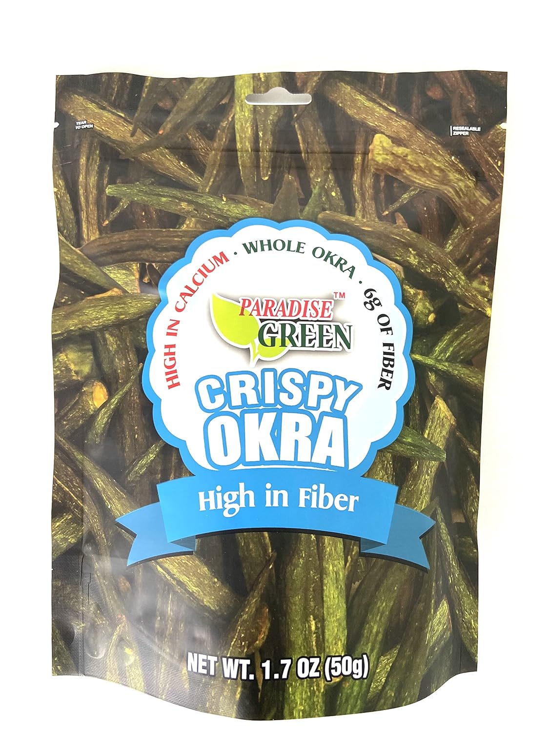 Crispy Crunchy Whole Okra Chips High in Fiber and Calcium, 100% Natural & Gluten-Free, Paradise Green 1.7oz x 2 Packs/ Shipped by Thai Pantry.net