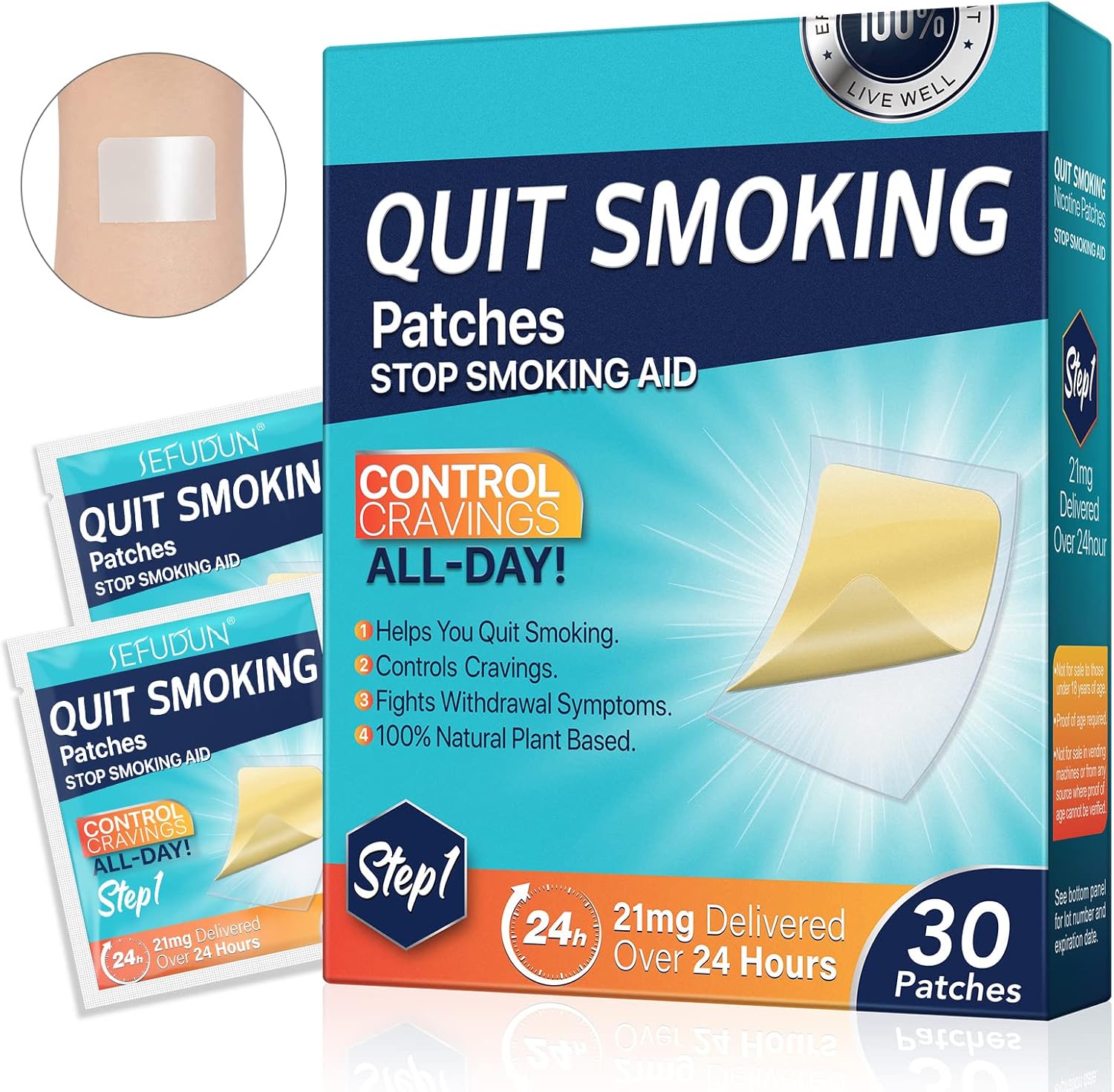 Generic 21mg Quit Smoking Patches, Step 1 Stop Smoking Aids Patches, 30 Count Quit Smoking Stickers That Work with 2 Weeks, Delivered Over 24 Hours Transdermal System, Easy & Effective Anti-Stickers