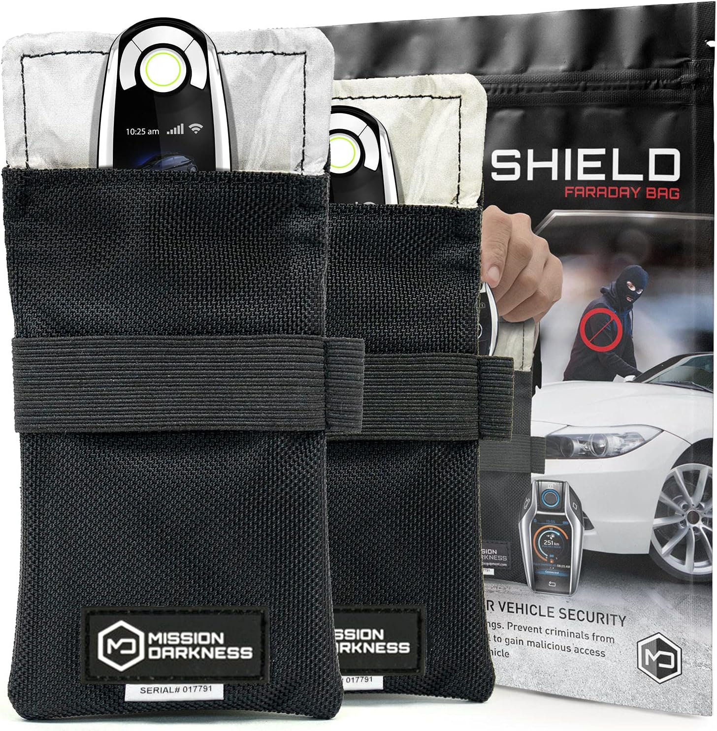 Mission Darkness Faraday Bag for Keyfobs (2-Pack) // RF Shielding Protective Case for Smart Always On Keys Fobs Transmitters Small Electronics Vehicle Security Anti-Hacking Block Signal Relay