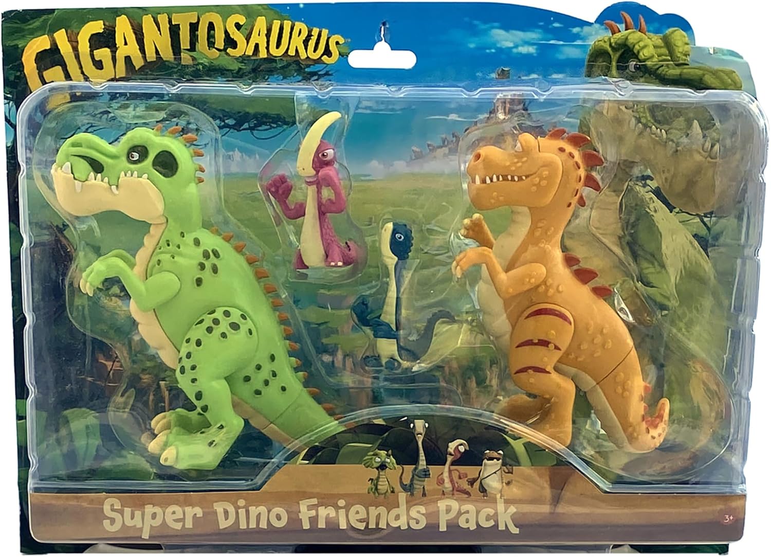 Gigantosaurus: Super Dino Friends Pack - 4 Pack - (5" Giganto, 5" Trex, 2" Bill, 2" Rocky), Dinosaur Toy Miniatures, Action Figures, Kids Ages 3+
