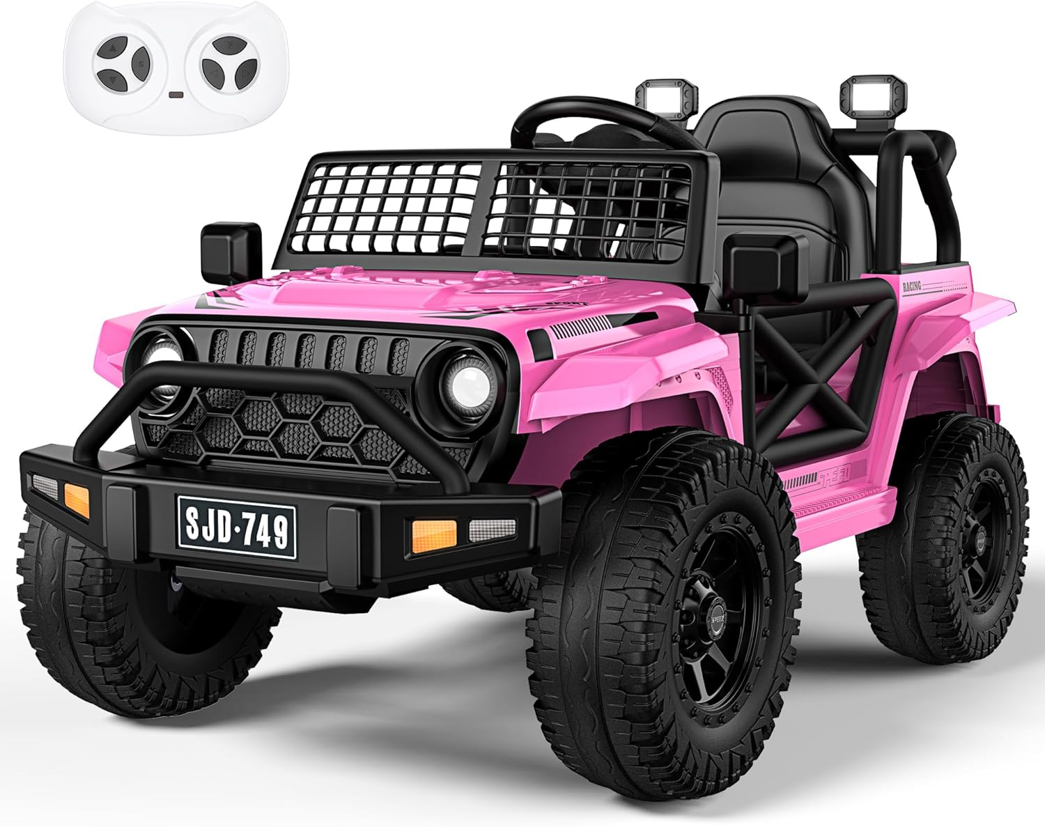 12V Kids Toddler Ride On Truck Electric Jeep - 7Ah Large Battery Kids Electric Vehicles with Remote Control, 2 Speeds, LED Lights, Horn, Music for Kids Pink