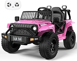 12V Kids Toddler Ride On Truck Electric Jeep - 7Ah Large Battery Kids Electric Vehicles with Remote Control, 2 Speeds, LED Lights, Horn, Music for Kids Pink