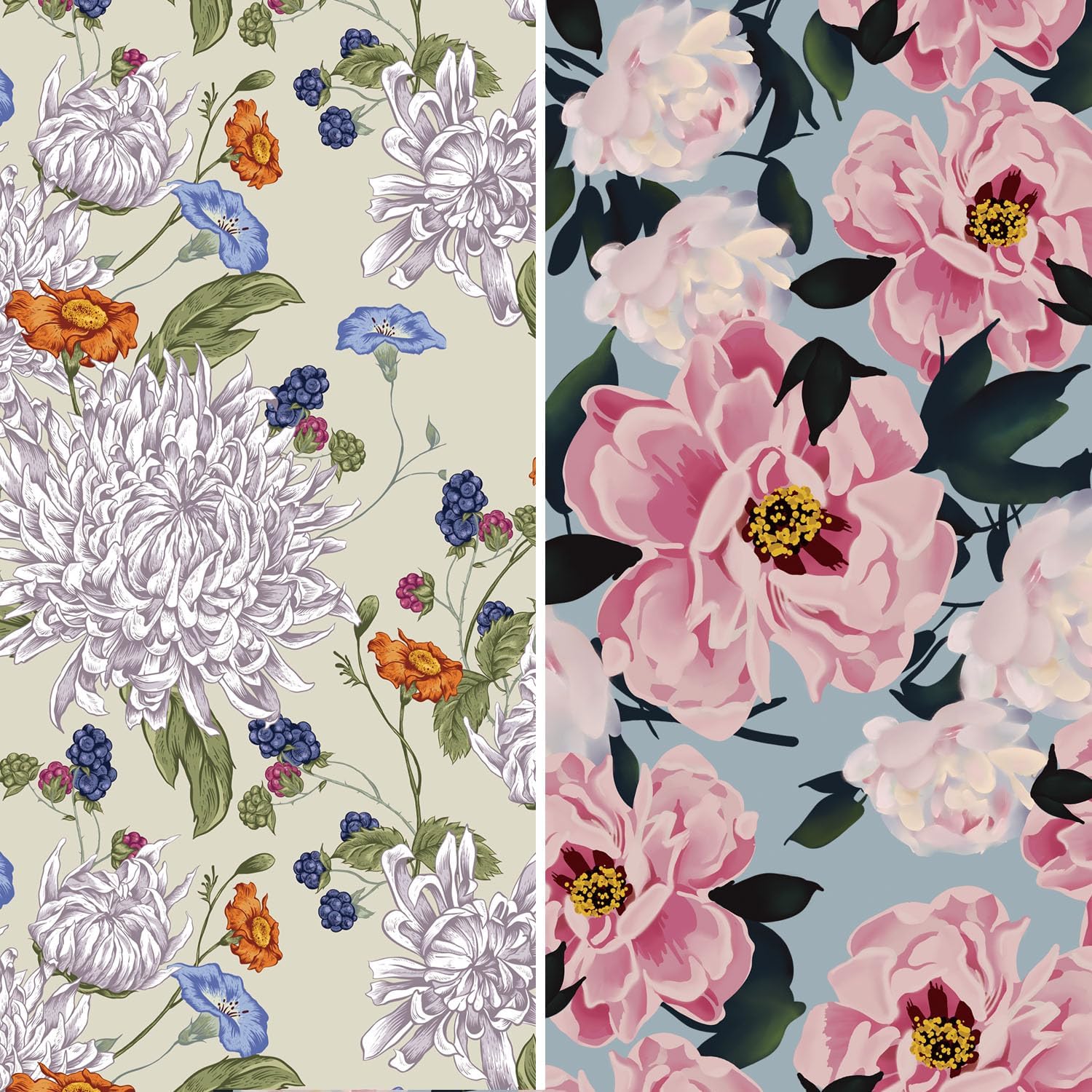 4 Sheets Floral Birthday Gift Wrapping Paper, 2 Type Botanical Birthday Paper for Wrapping Gifts Party Botanical Wedding Valentines Mothers Day Christmas