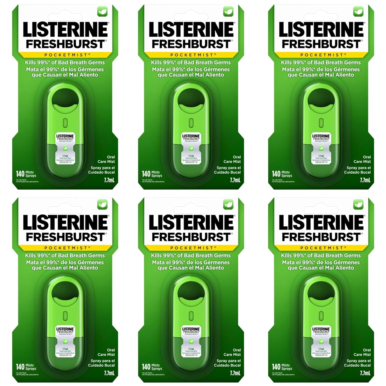 Listerine Freshburst Pocketmist Oral Care Mist for Fresh Breath, Non-Aerosol Sugar-Free Travel Size Mouth Spray Kills 99% Bad Breath Germs, On-The-Go, Portable, Spearmint Flavor, 7.7 mL