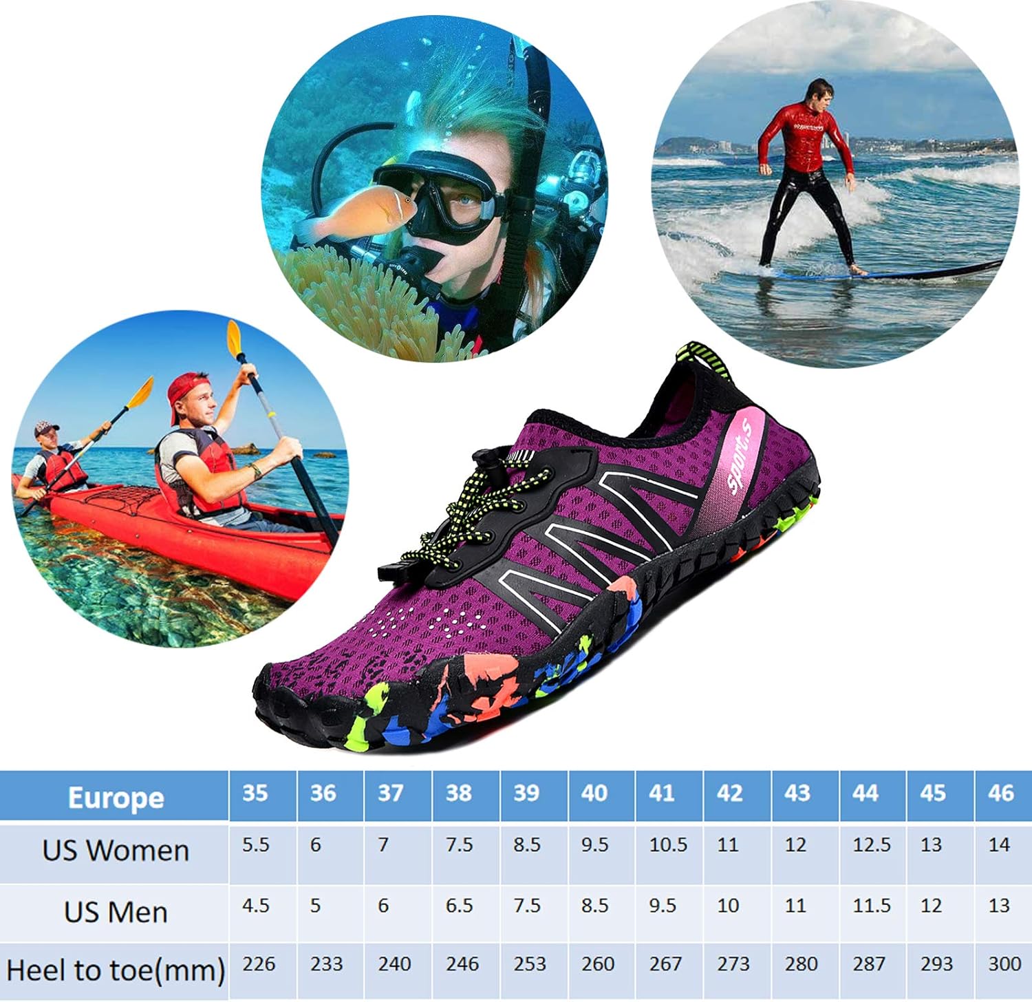 Water Shoes Men,Water Shoes for Women,Mens Womens Beach Shoes,Aqua Shoes,Swim Shoes,Pool Shoes,Barefoot Shoes,Water Shoes Quick Dry,Boating Fishing Diving with Yoga Water Aerobics