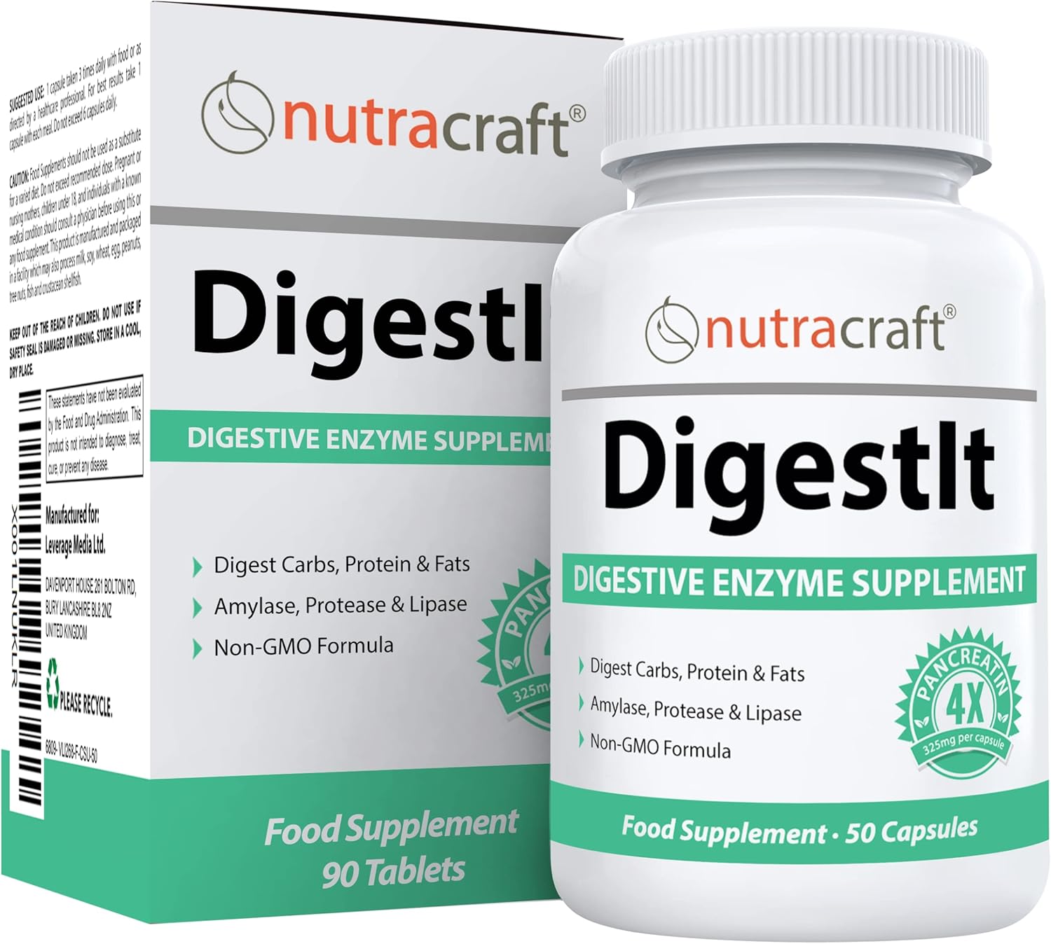 DigestIt Digestive Enzymes | Multi-Enzyme Formula with Amylase, Protease & Lipase | Increase Energy & Reduce Gas, Bloating & Indigestion | Non-GMO | 50 Capsules