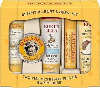 Burt's Bees Christmas Gifts, 5 Stocking Stuffers Products, Everyday Essentials Set - Original Beeswax Lip Balm, Deep Cleansing Cream, Hand Salve, Body Lotion & Coconut Foot Cream, Travel Size
