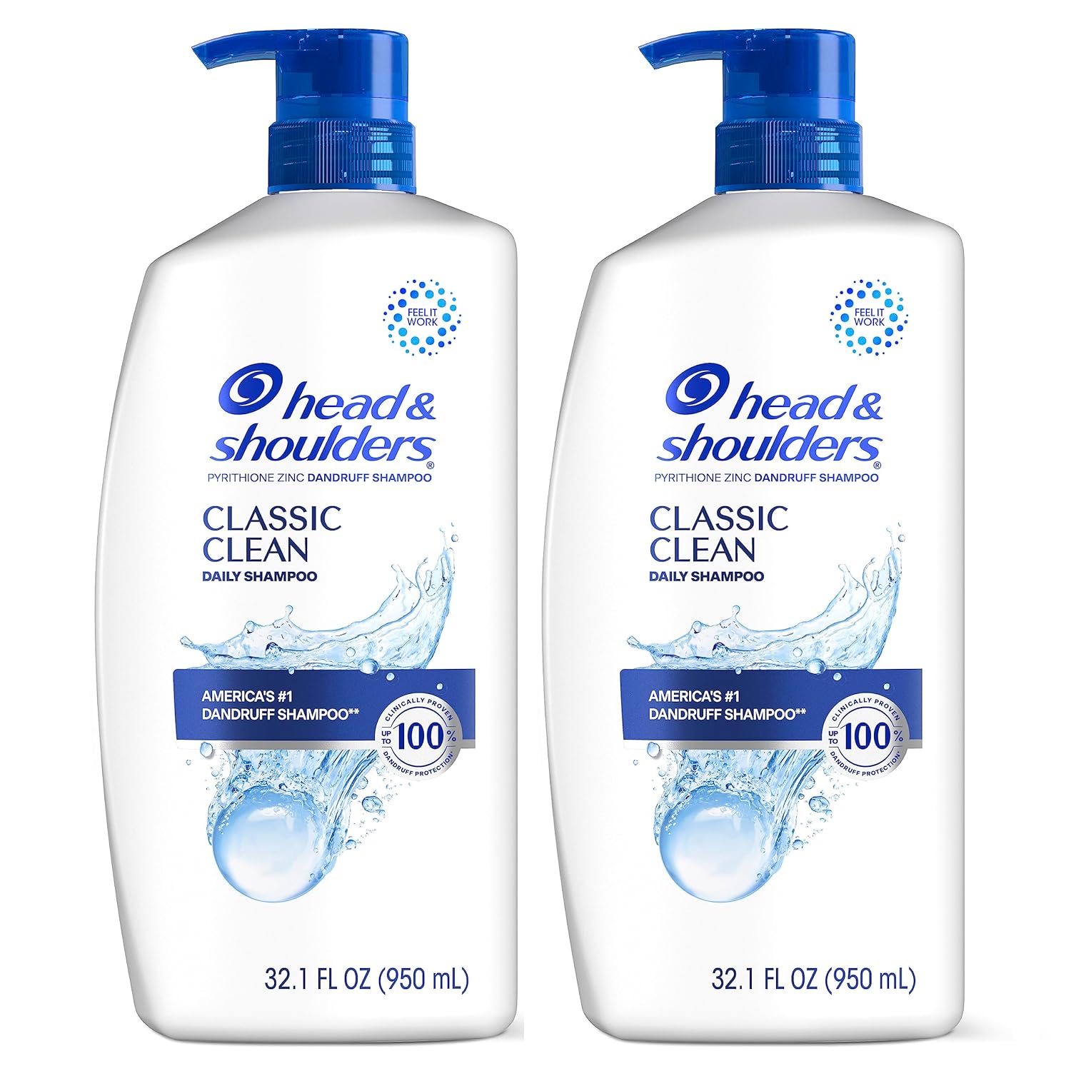 Head & Shoulders Dandruff Shampoo, 32.1 Fl Oz (Pack of 2) | Anti-Dandruff Treatment | Classic Clean | Daily Use
