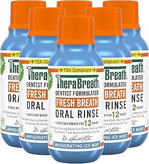 TheraBreath Fresh Breath Dentist Formulated Oral Rinse, Icy Mint, 3 Ounce (Pack of 6)
