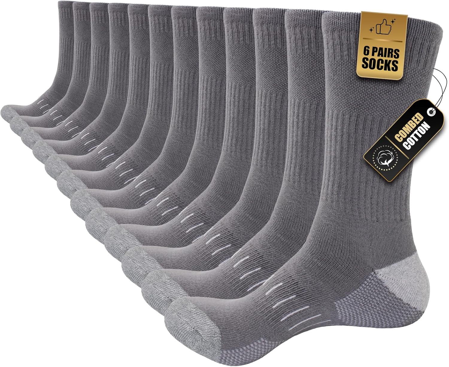 Stoeury Cushioned Mens Socks, Cotton Mens Work Socks, Crew Walking Socks Womens Mens, 6 Pairs Athletic Sports Socks for Running Outdoor Hiking Cycling